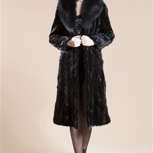 Big Wool Collar Cool Faux Mink Fur Overcoat Fashion Women Coat - Black