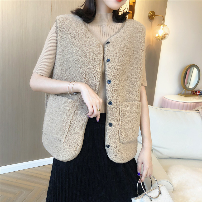 Cheap Classic pocket Faux Fox Fur Vests Fashion Women Overcoat - Apricot