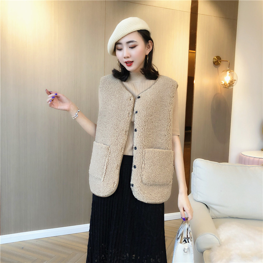 Cheap Classic pocket Faux Fox Fur Vests Fashion Women Overcoat - Apricot