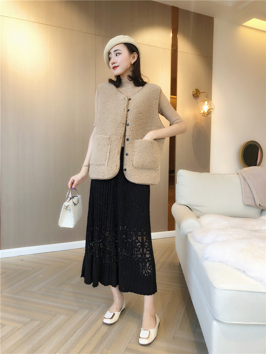 Cheap Classic pocket Faux Fox Fur Vests Fashion Women Overcoat - Apricot