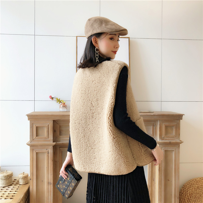 Cheap Classic pocket Faux Fox Fur Vests Fashion Women Overcoat - Apricot