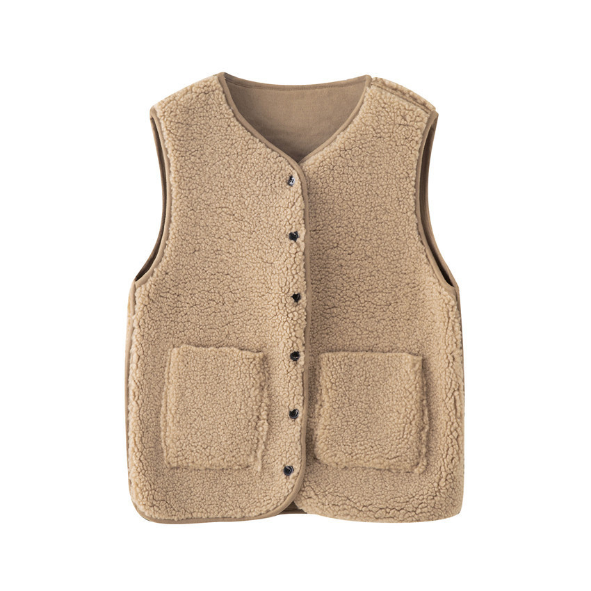 Cheap Classic pocket Faux Fox Fur Vests Fashion Women Overcoat - Apricot