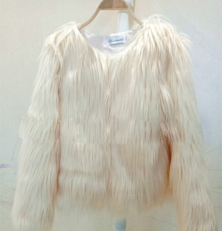 Cheap Cool Faux Fox Fur Overcoat Fashion Women Coat - Beige
