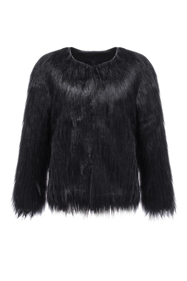 Cheap Cool Faux Fox Fur Overcoat Fashion Women Coat - Black