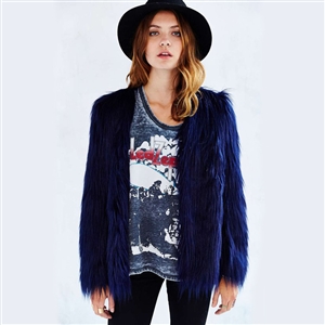 Cheap Cool Faux Fox Fur Overcoat Fashion Women Coat - Blue
