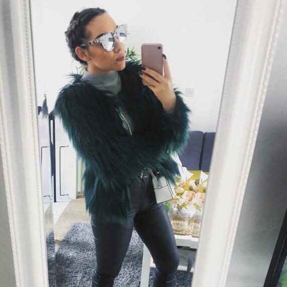 Cheap Cool Faux Fox Fur Overcoat Fashion Women Coat - Green