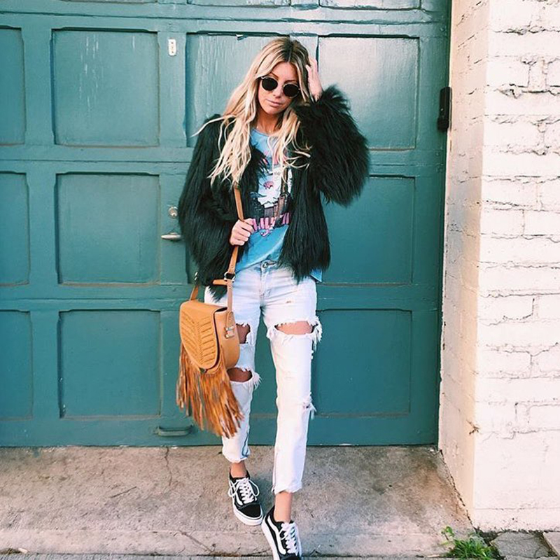 Cheap Cool Faux Fox Fur Overcoat Fashion Women Coat - Green
