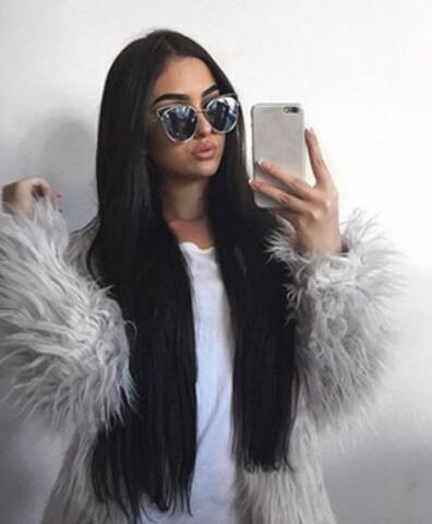 Cheap Cool Faux Fox Fur Overcoat Fashion Women Coat - Grey