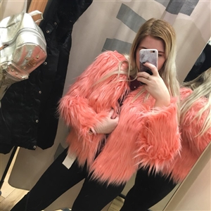 Cheap Cool Faux Fox Fur Overcoat Fashion Women Coat - Pink 02