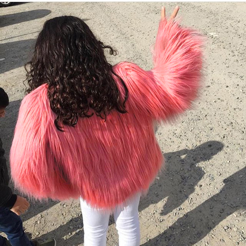 Cheap Cool Faux Fox Fur Overcoat Fashion Women Coat - Pink