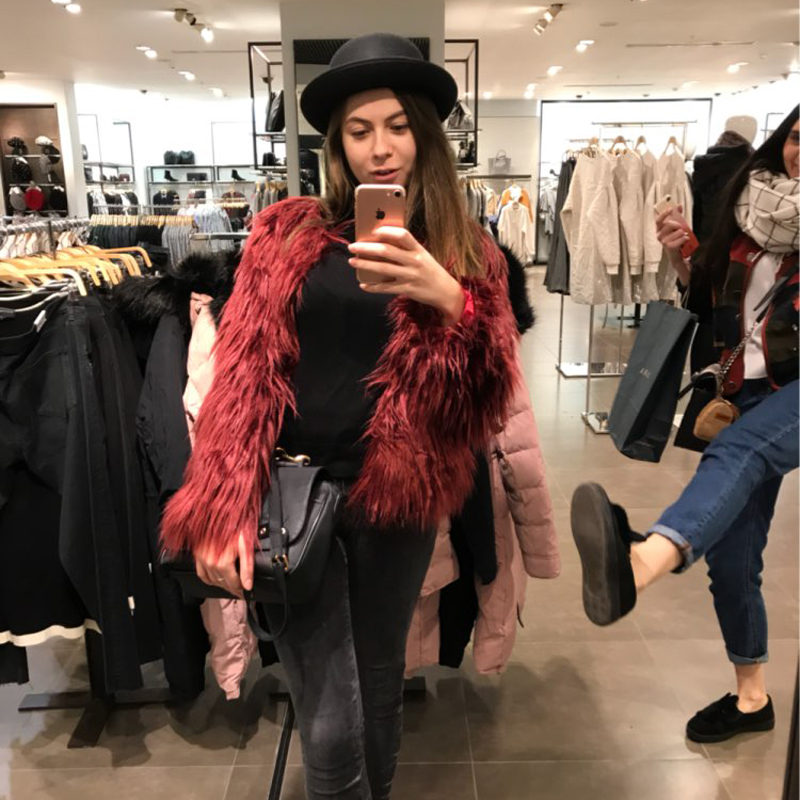 Cheap Cool Faux Fox Fur Overcoat Fashion Women Coat - Red