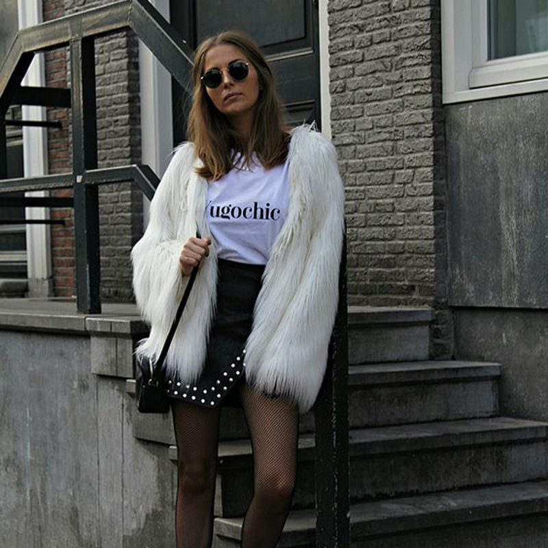 Cheap Cool Faux Fox Fur Overcoat Fashion Women Coat - White