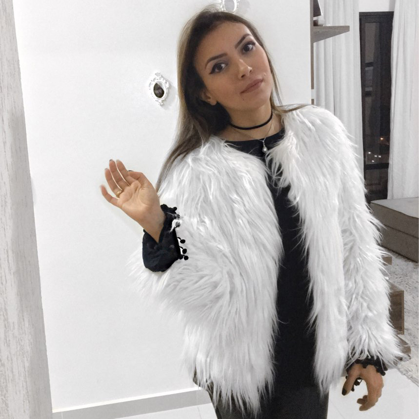 Cheap Cool Faux Fox Fur Overcoat Fashion Women Coat - White