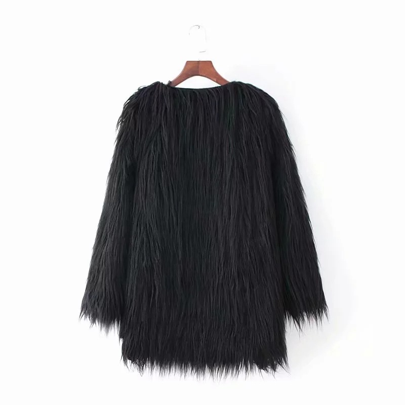 Cheap Cool Faux Fur Overcoat Fashion Women Coat - Black