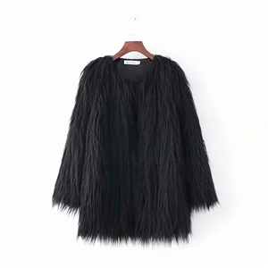 Cheap Cool Faux Fur Overcoat Fashion Women Coat - Black