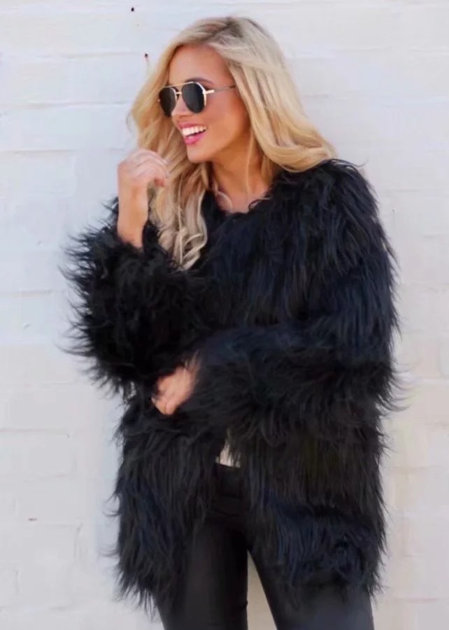 Cheap Cool Faux Fur Overcoat Fashion Women Coat - Pink