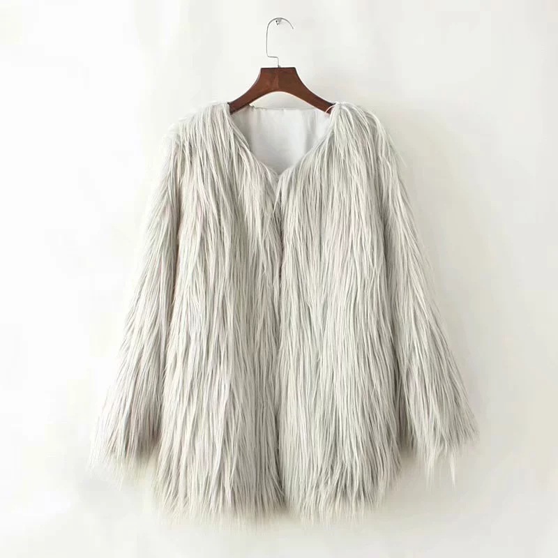 Cheap Cool Faux Fur Overcoat Fashion Women Coat - White