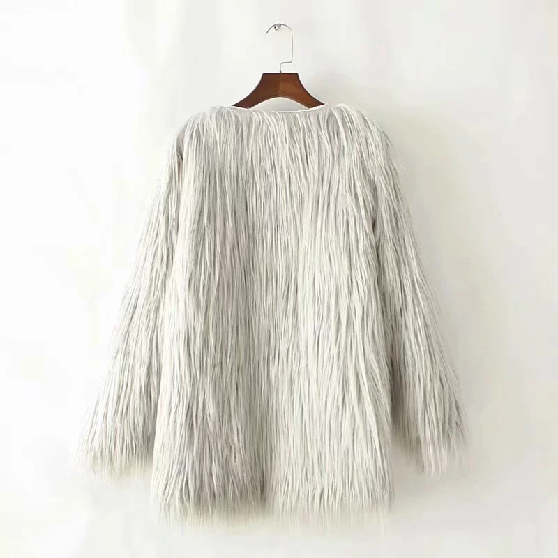 Cheap Cool Faux Fur Overcoat Fashion Women Coat - White