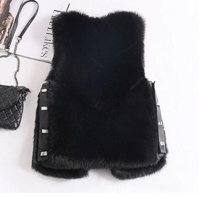 Cheap Cute Elegant Faux Fox Fur Vest Fashion Women Overcoat - Black