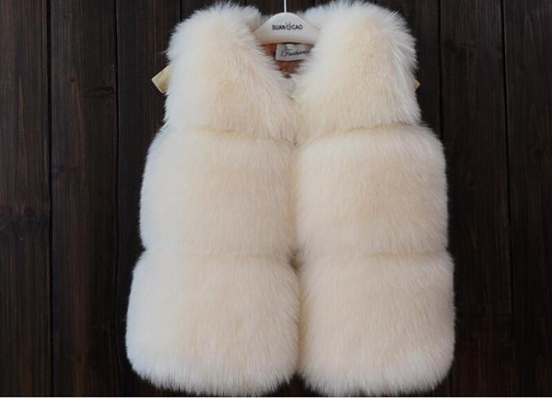 Cheap Cute Faux Fox Fur Vest Fashion Children Overcoat - Beige