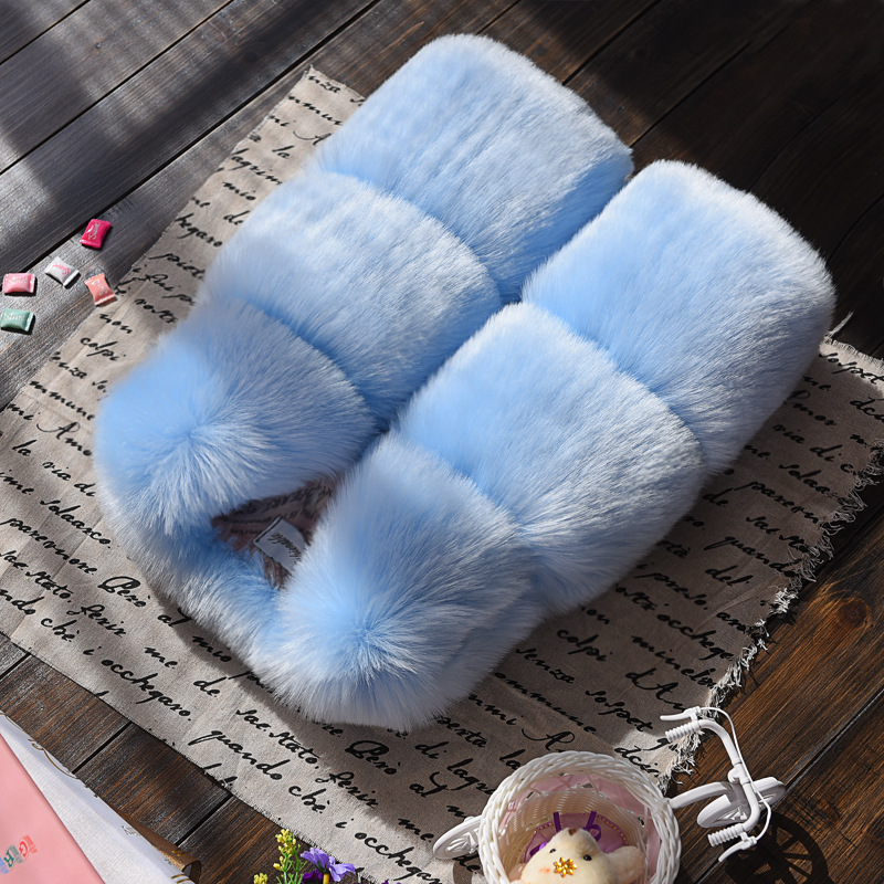 Cheap Cute Faux Fox Fur Vest Fashion Children Overcoat - Blue 01