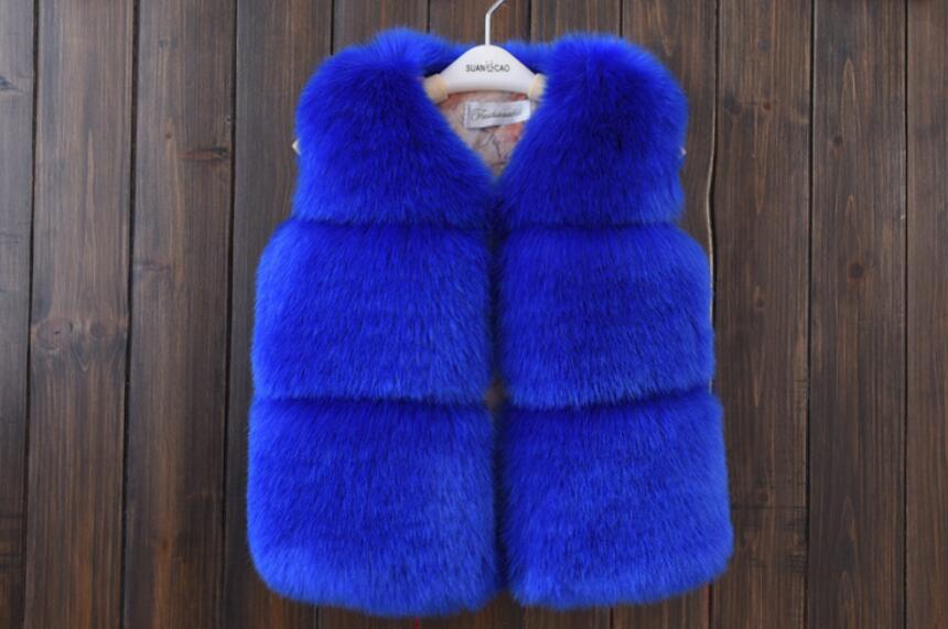 Cheap Cute Faux Fox Fur Vest Fashion Children Overcoat - Blue