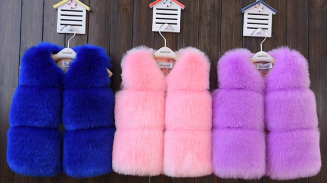 Cheap Cute Faux Fox Fur Vest Fashion Children Overcoat - Blue