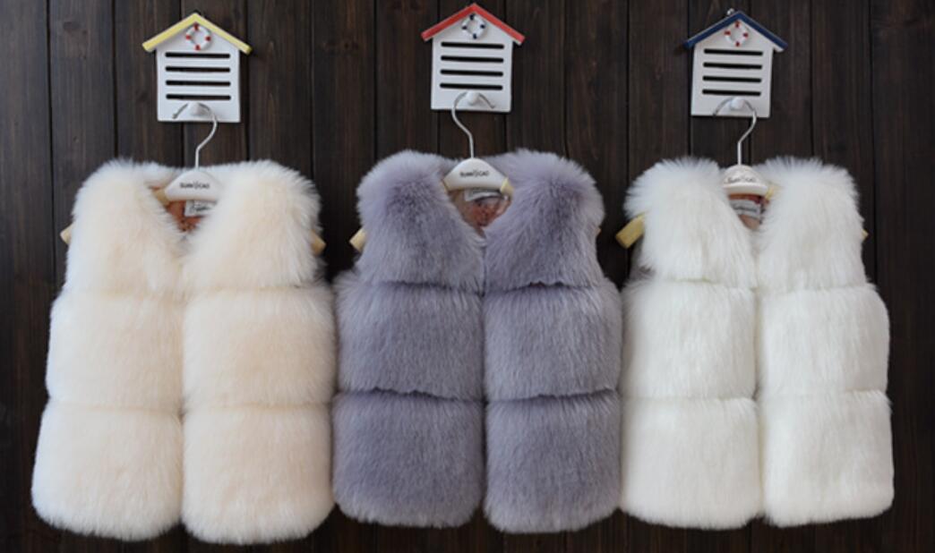 Cheap Cute Faux Fox Fur Vest Fashion Children Overcoat - Blue