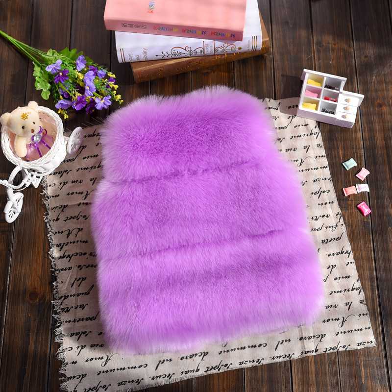 Cheap Cute Faux Fox Fur Vest Fashion Children Overcoat - Purple