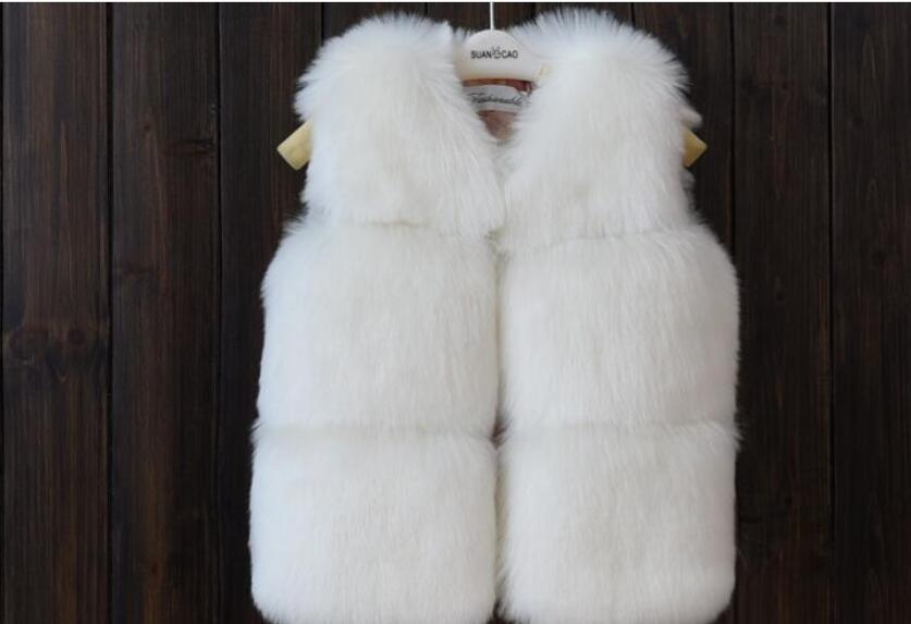 Cheap Cute Faux Fox Fur Vest Fashion Children Overcoat - White