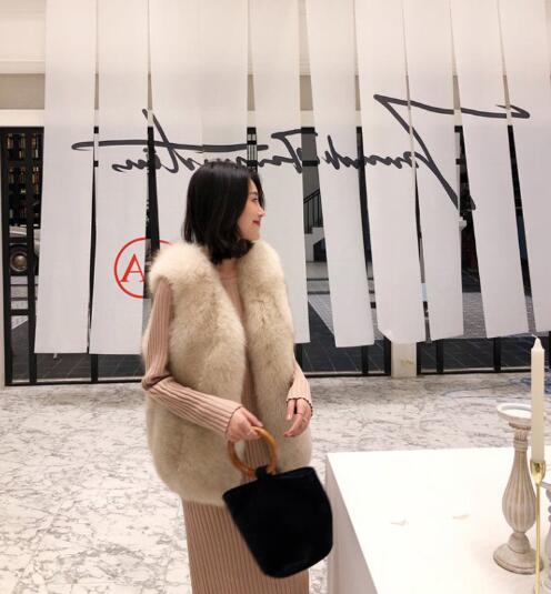 Cheap Furry Faux Fox Fur Vest Fashion Women Overcoat - Apricot 01