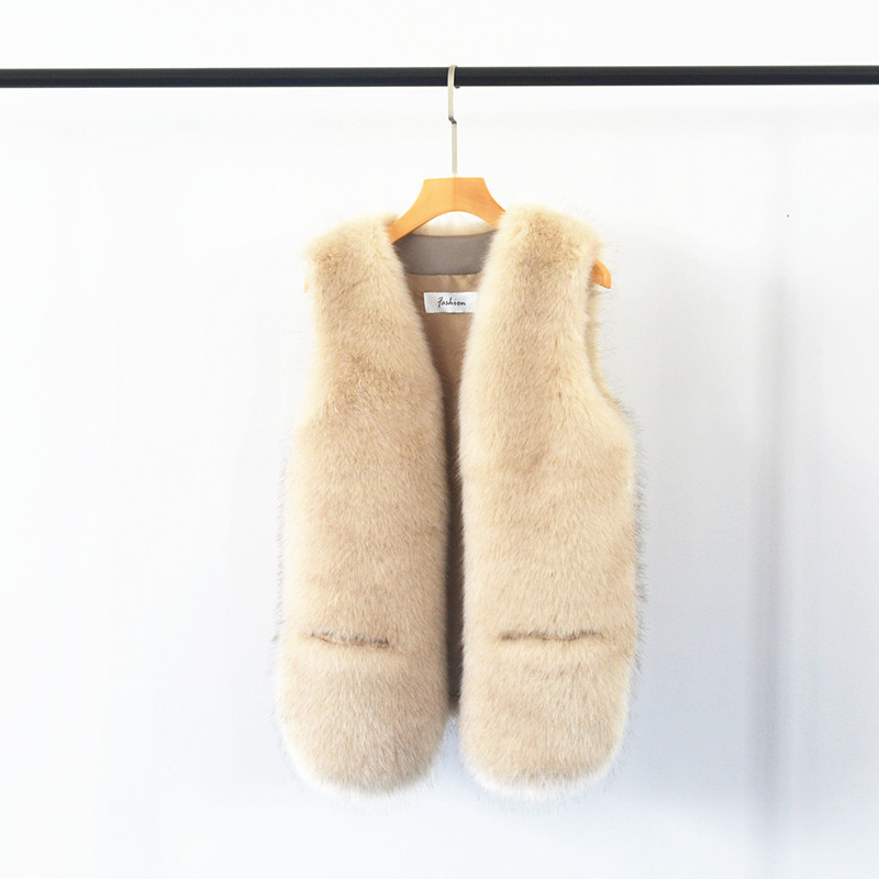 Cheap Furry Faux Fox Fur Vest Fashion Women Overcoat - Apricot