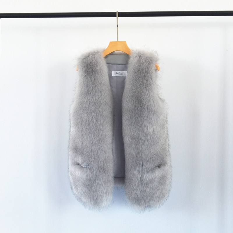 Cheap Furry Faux Fox Fur Vest Fashion Women Overcoat - Grey