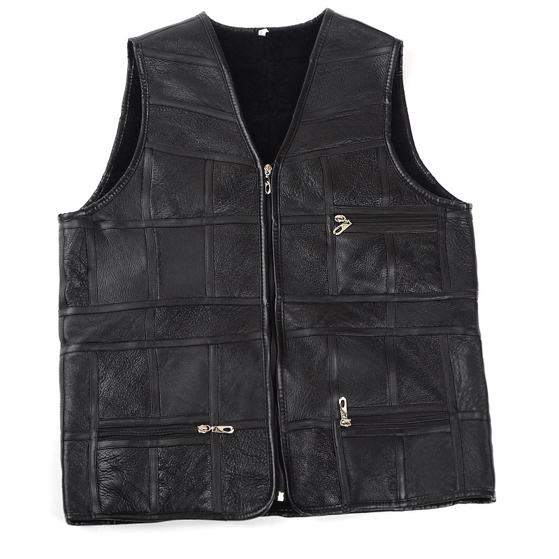 Cheap Furry Faux Fox Fur Vest Middle Aged Man Overcoat - Black