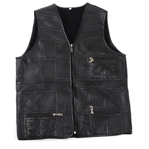 Cheap Furry Faux Fox Fur Vest Middle Aged Man Overcoat - Black