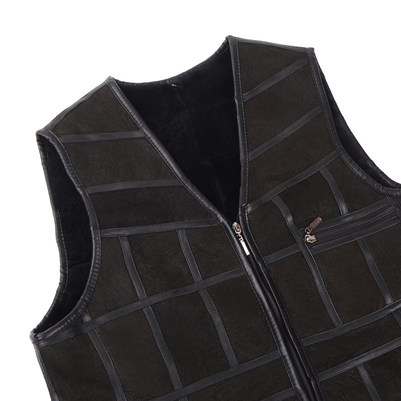 Cheap Furry Faux Fox Fur Vest Middle Aged Man Overcoat - Black