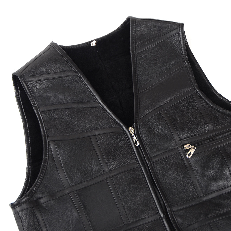 Cheap Furry Faux Fox Fur Vest Middle Aged Man Overcoat - Black