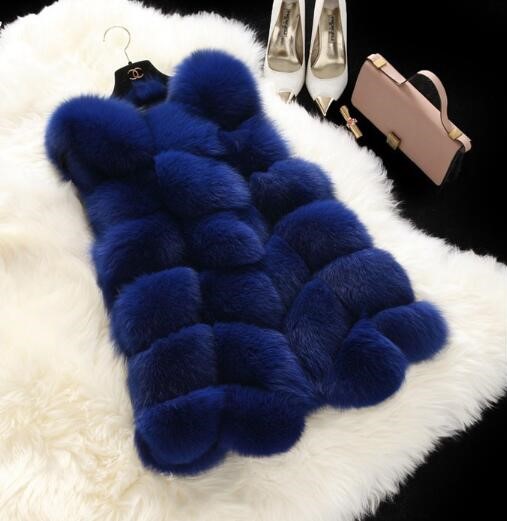 Cheap Good Warm Faux Fox Fur Vests Fashion Women Waistcoat - Blue