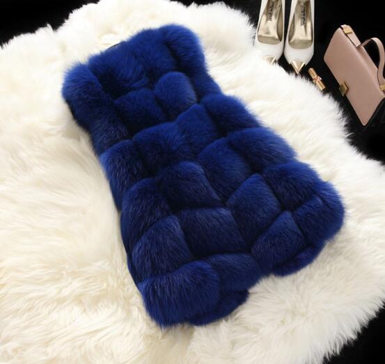 Cheap Good Warm Faux Fox Fur Vests Fashion Women Waistcoat - Blue