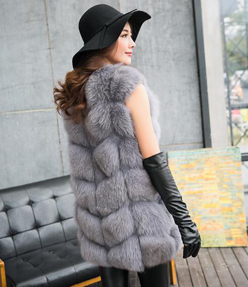 Cheap Good Warm Faux Fox Fur Vests Fashion Women Waistcoat - Gray