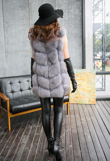 Cheap Good Warm Faux Fox Fur Vests Fashion Women Waistcoat - Gray