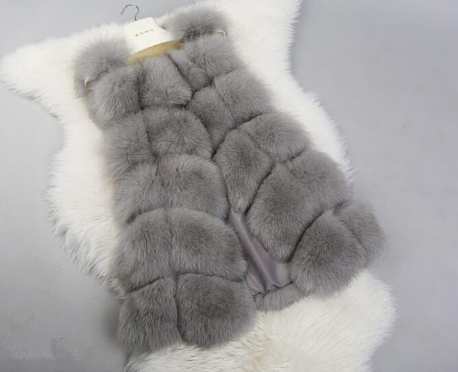 Cheap Good Warm Faux Fox Fur Vests Fashion Women Waistcoat - Gray