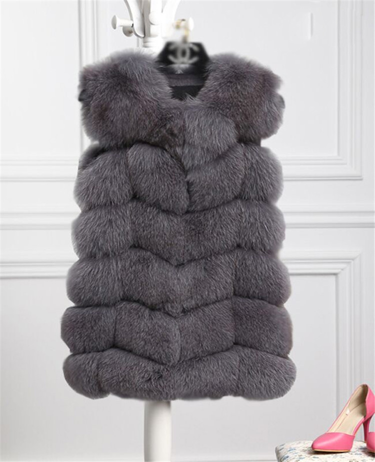 Cheap Good Warm Faux Fox Fur Vests Fashion Women Waistcoat - Grey
