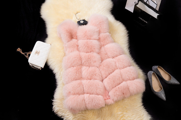 Cheap Good Warm Faux Fox Fur Vests Fashion Women Waistcoat - Pink