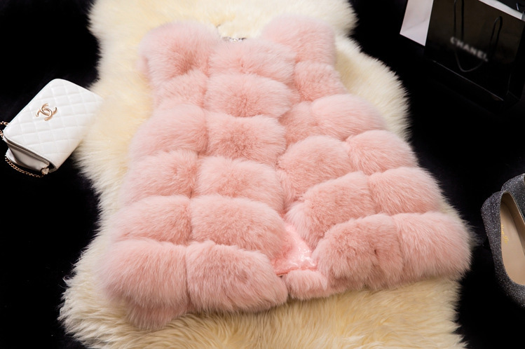 Cheap Good Warm Faux Fox Fur Vests Fashion Women Waistcoat - Pink