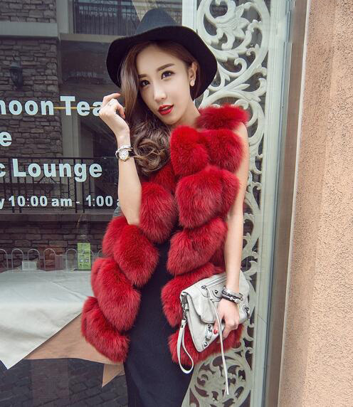 Cheap Good Warm Faux Fox Fur Vests Fashion Women Waistcoat - Red