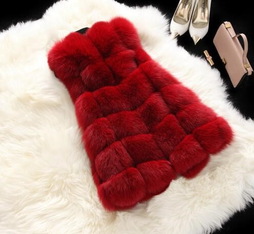 Cheap Good Warm Faux Fox Fur Vests Fashion Women Waistcoat - Red