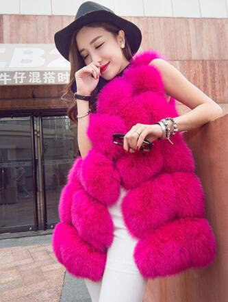 Cheap Good Warm Faux Fox Fur Vests Fashion Women Waistcoat - Rose