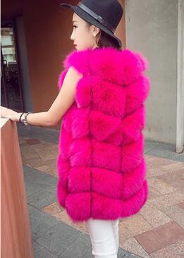 Cheap Good Warm Faux Fox Fur Vests Fashion Women Waistcoat - Rose