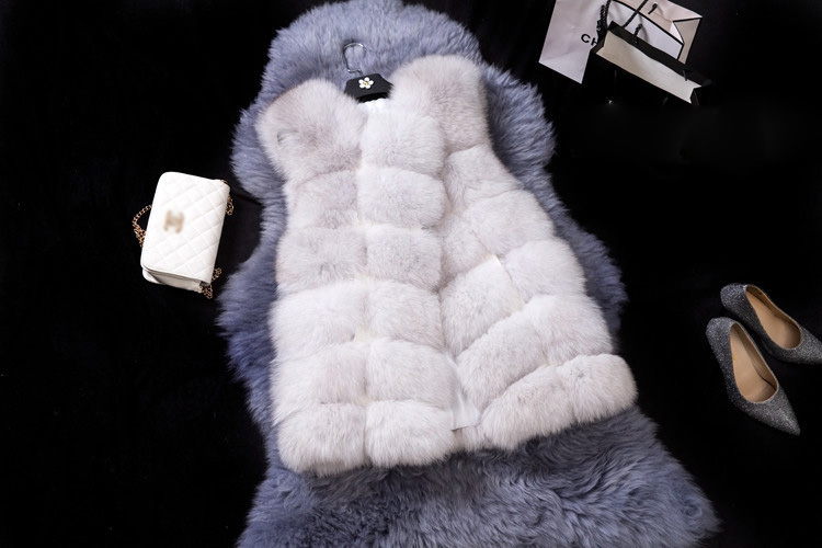 Cheap Good Warm Faux Fox Fur Vests Fashion Women Waistcoat - White